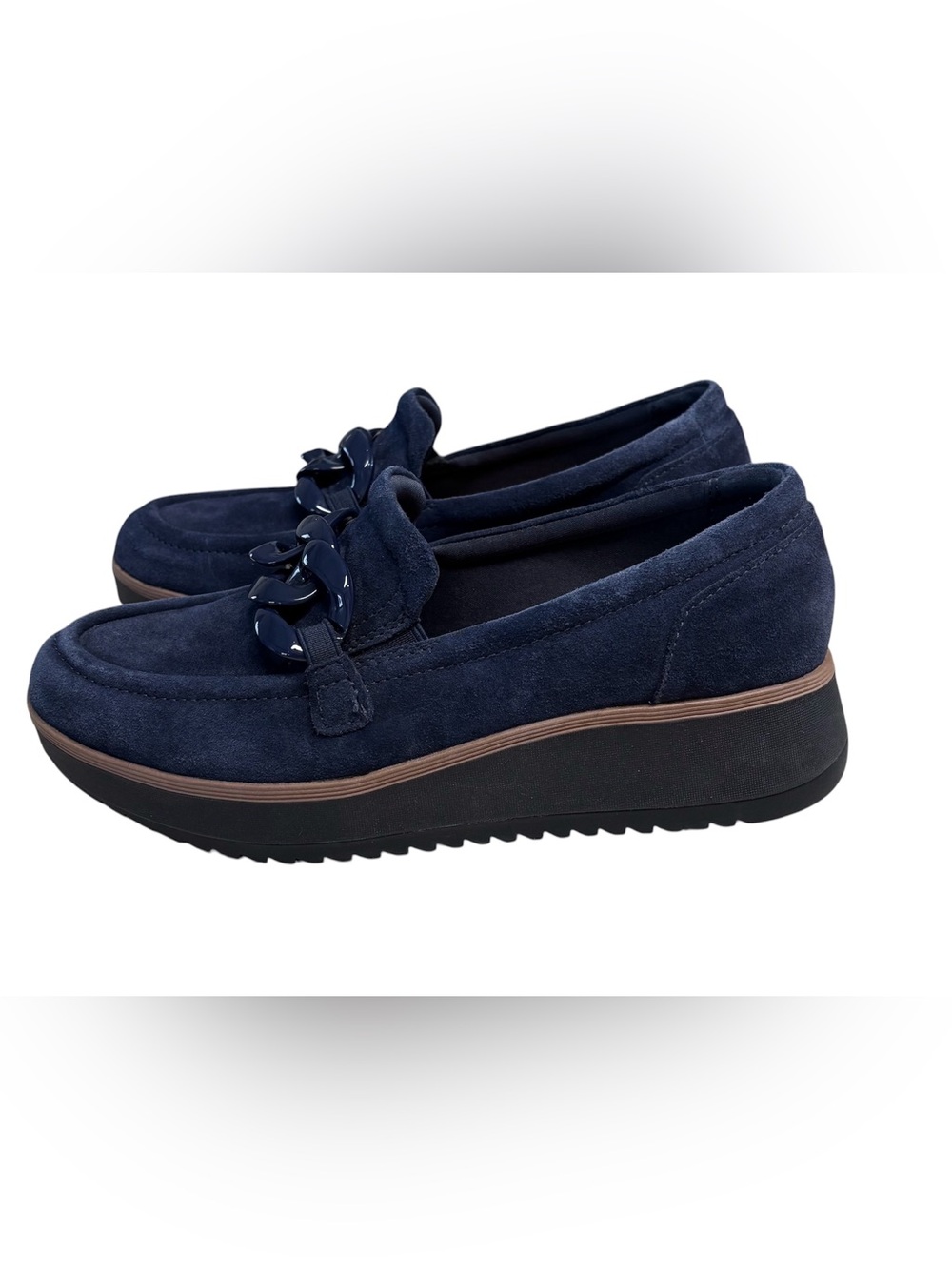 Clarks Zylah May Wedge Suede Loafer Navy 7.5 Medium